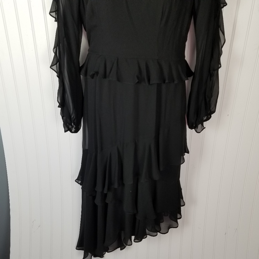 Cooper St Tiered Dress Size 10 Black Lined Asymmetric Long Sleeve Sleeve Ruffles - Picture 9 of 12